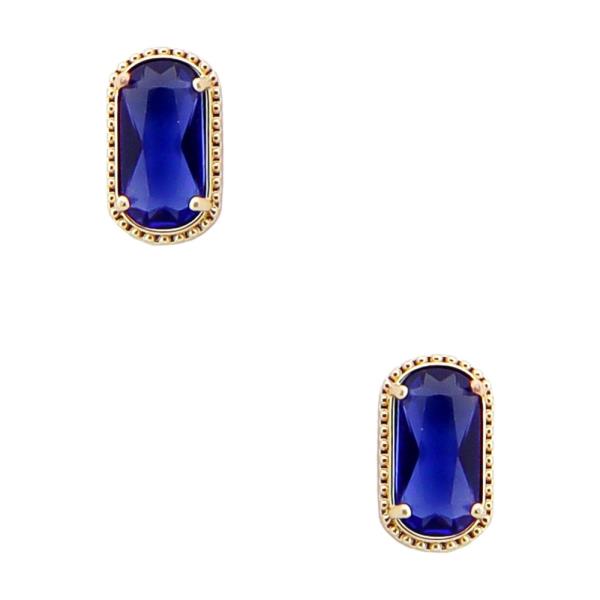 GOLD FRAME OVAL RESIN STONE STUD EARRING
