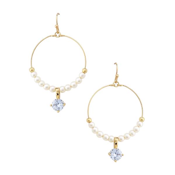 CRYSTAL PEARL BEAD ROUND DANGLE EARRING