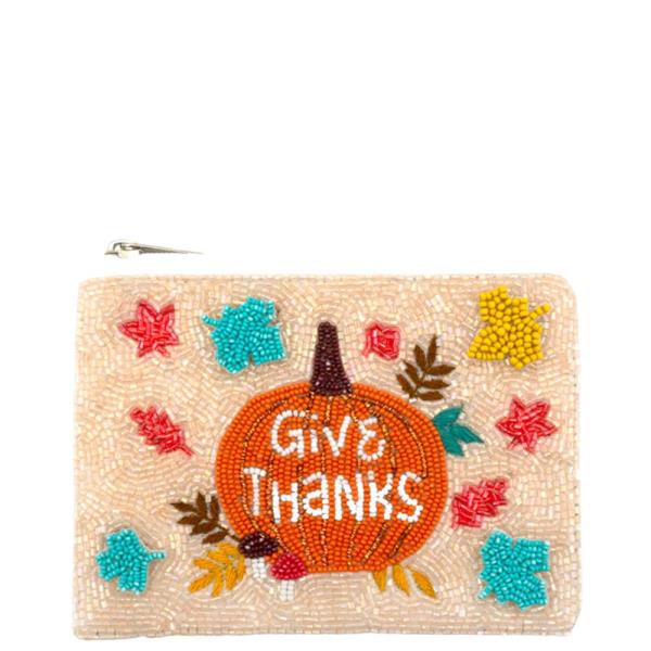 GIVE THANKS SEED BEAD COIN BAG