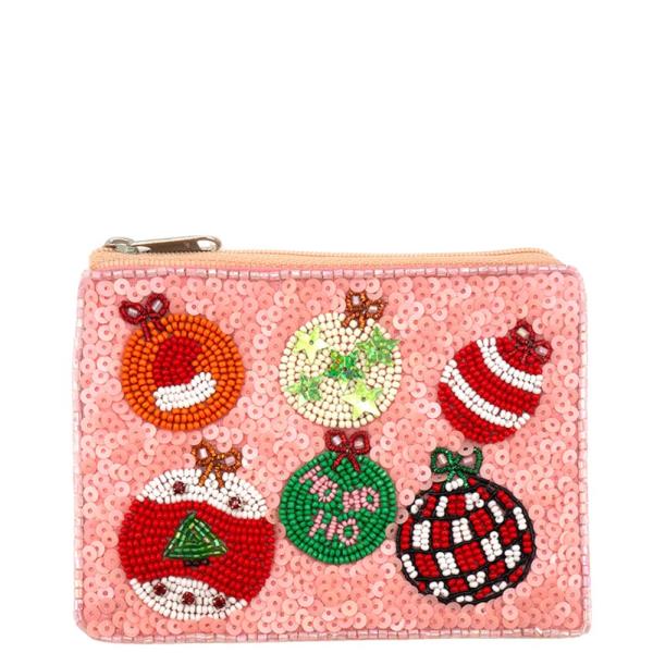 CHRISTMAS DECORATION SEQUIN SEED BEAD COIN BAG