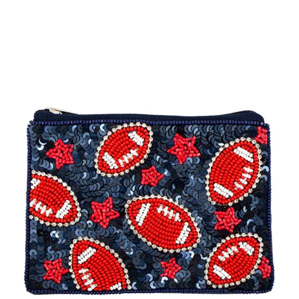 FOOTBALL SEQUIN SEED BEAD COIN BAG