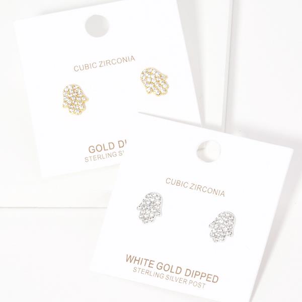GOLD DIPPED CZ HAMSA POST EARRING