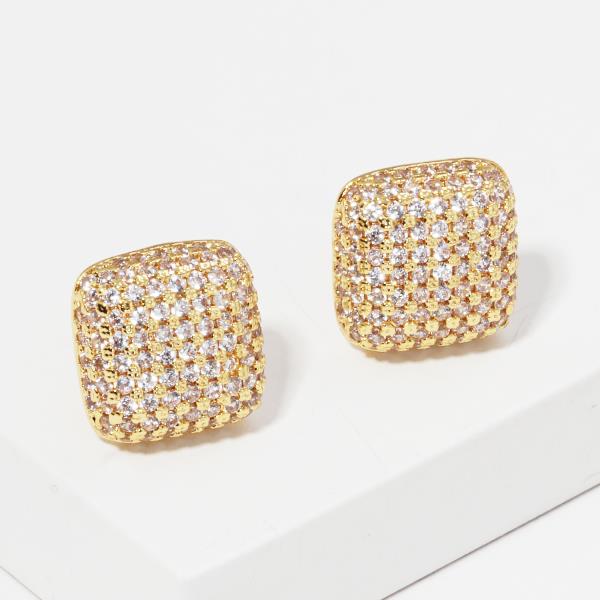 GOLD DIPPED CZ SQUARE POST EARRING
