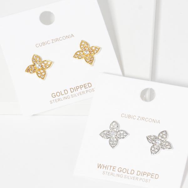 GOLD DIPPED CZ FLOWER POST EARRING