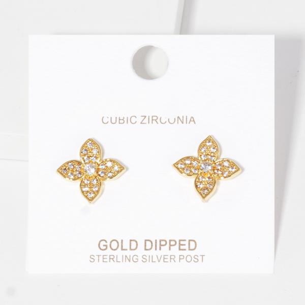 GOLD DIPPED CZ FLOWER POST EARRING