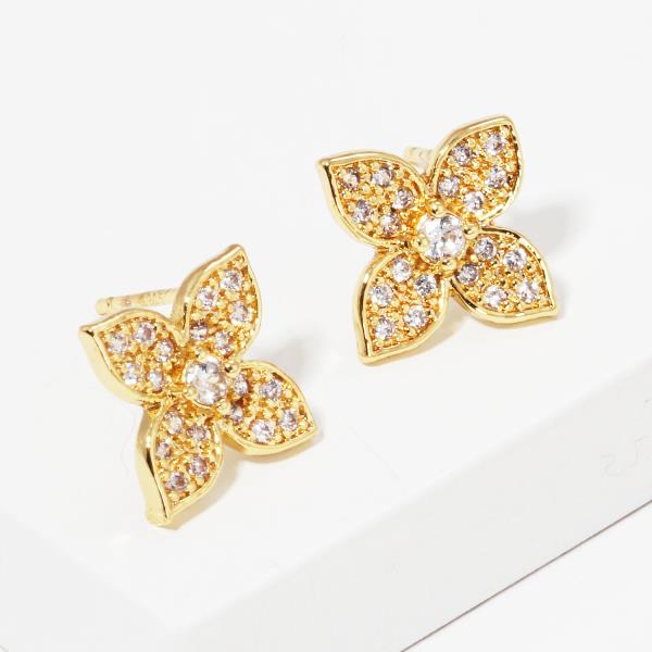 GOLD DIPPED CZ FLOWER POST EARRING