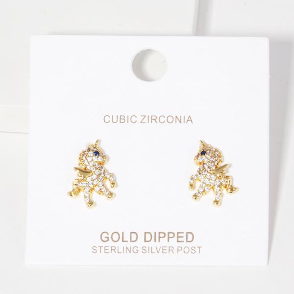 GOLD DIPPED CZ UNICORN POST EARRING