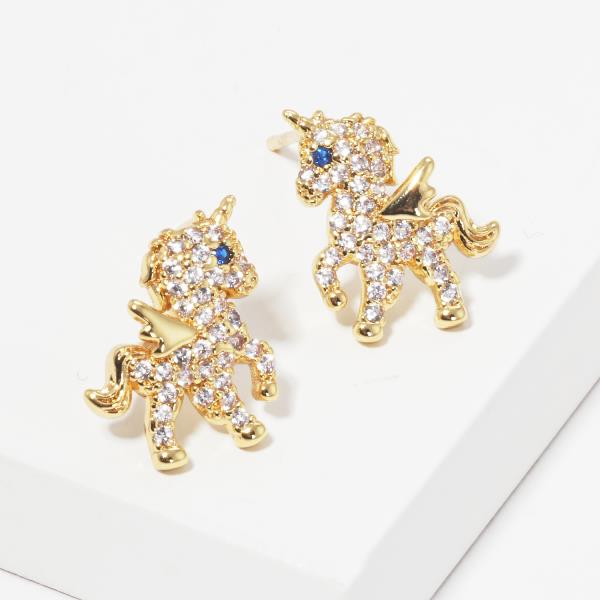GOLD DIPPED CZ UNICORN POST EARRING