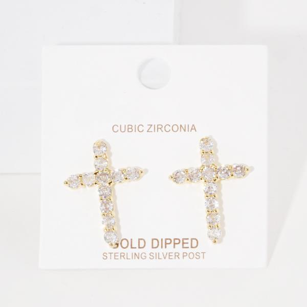 GOLD DIPPED CZ CROSS POST EARRING