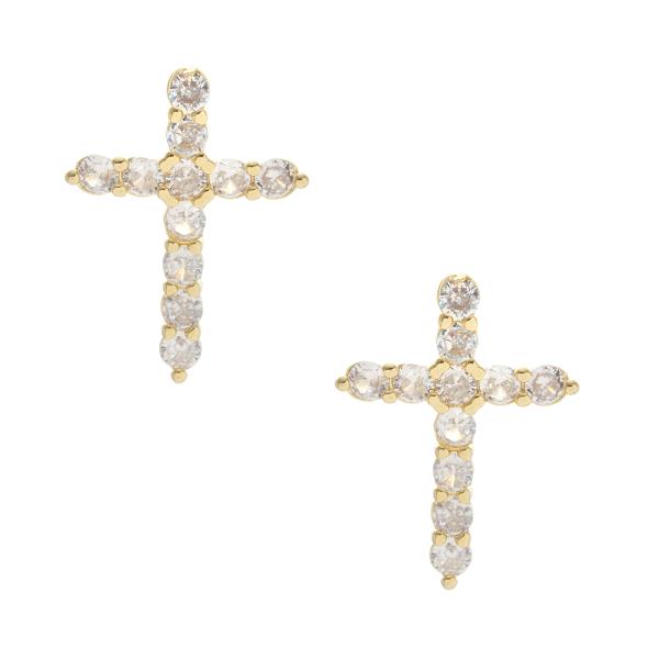 GOLD DIPPED CZ CROSS POST EARRING