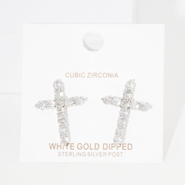 GOLD DIPPED CZ CROSS POST EARRING