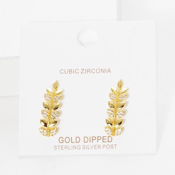 GOLD DIPPED CZ LEAF POST EARRING