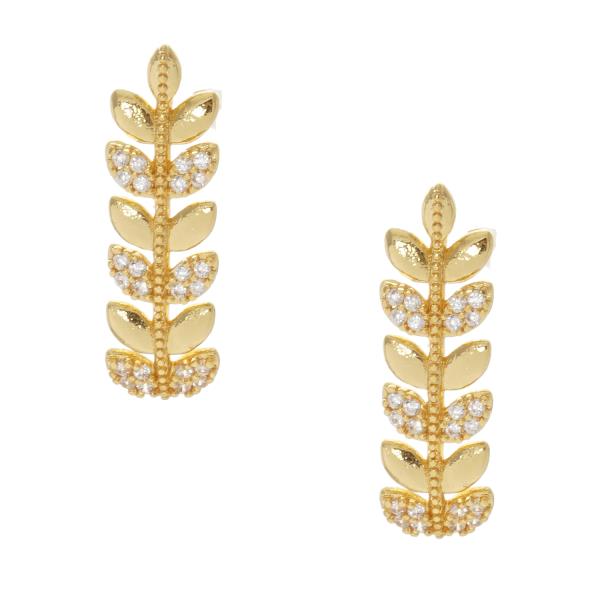 GOLD DIPPED CZ LEAF POST EARRING