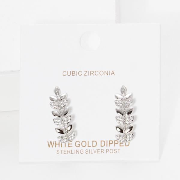 GOLD DIPPED CZ LEAF POST EARRING