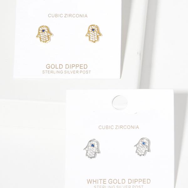 GOLD DIPPED CZ HAMSA POST EARRING