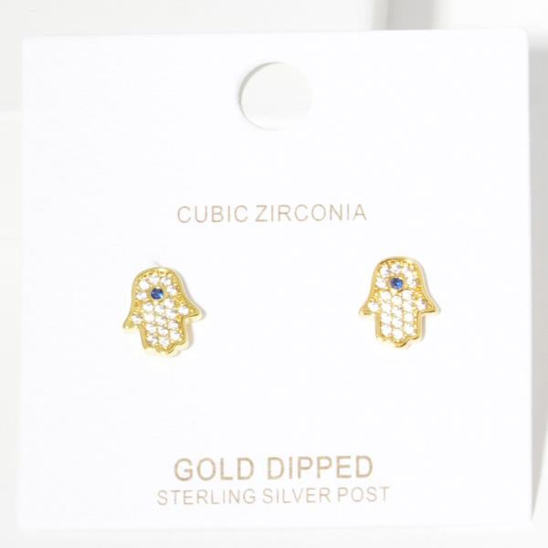 GOLD DIPPED CZ HAMSA POST EARRING