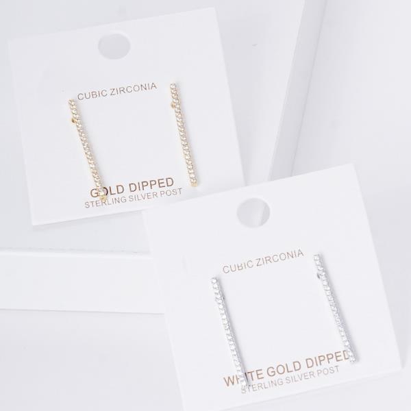 GOLD DIPPED CZ BAR POST EARRING