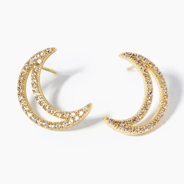 GOLD DIPPED CZ CRESCENT POST EARRING