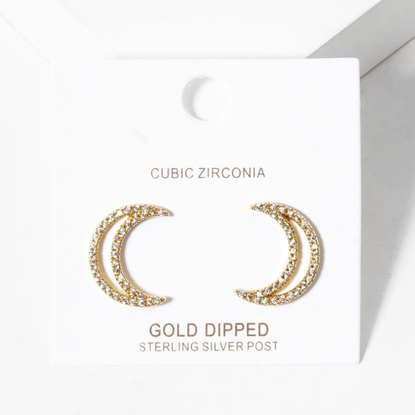 GOLD DIPPED CZ CRESCENT POST EARRING