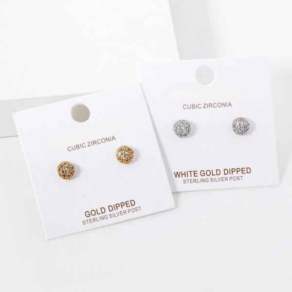 GOLD DIPPED CZ BALL STUD EARRING