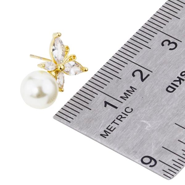 GOLD DIPPED CZ PEARL BUTTERFLY STUD EARRING
