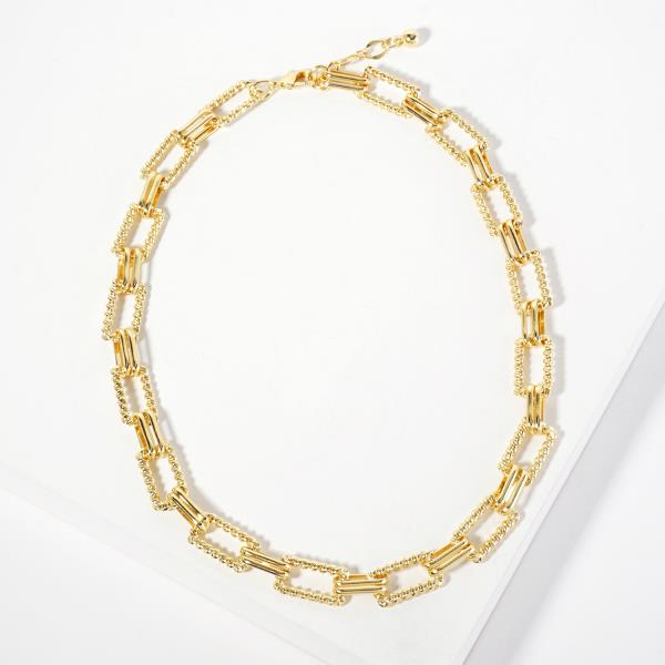 MIX METAL RECTANGLE CHAIN NECKLACE