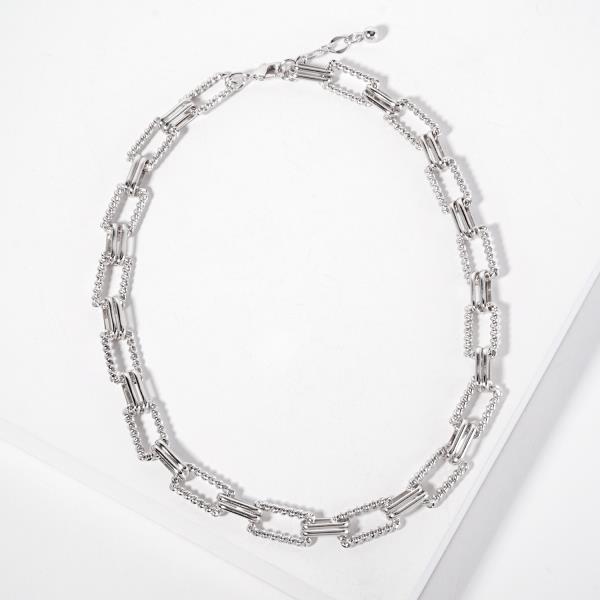 MIX METAL RECTANGLE CHAIN NECKLACE