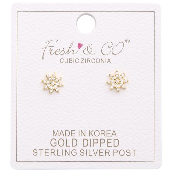 GOLD DIPPED CZ STONE FLOWER STUD EARRING