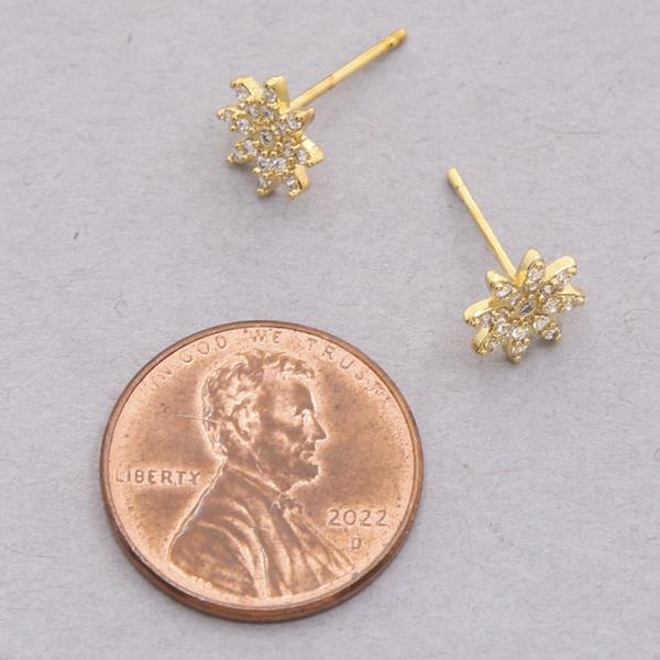 GOLD DIPPED CZ STONE FLOWER STUD EARRING