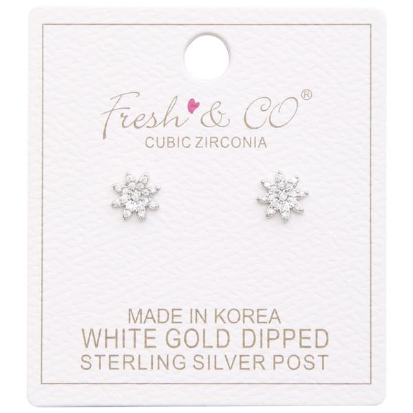 GOLD DIPPED CZ STONE FLOWER STUD EARRING