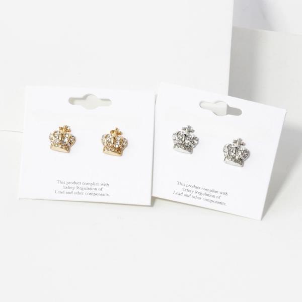 RHINESTONE CROWN STUD EARRING