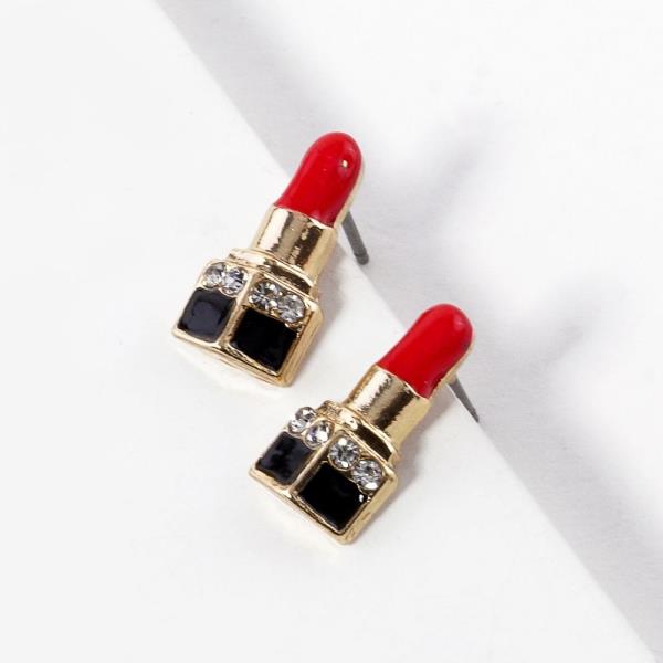 RHINESTONE LIPSTICK STUD EARRING