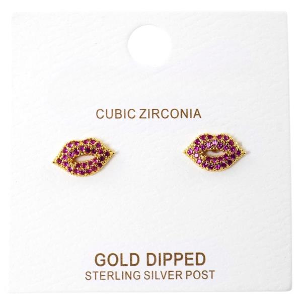 CUBIC ZIRCONIA LIP STUD BRASS EARRING