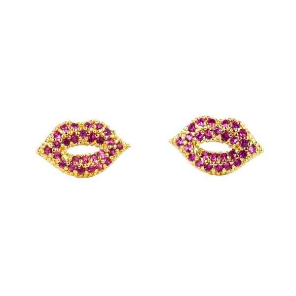 CUBIC ZIRCONIA LIP STUD BRASS EARRING