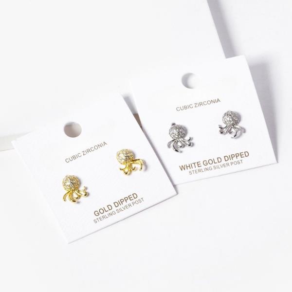 GOLD DIPPED CZ OCTOPUS STUD EARRING