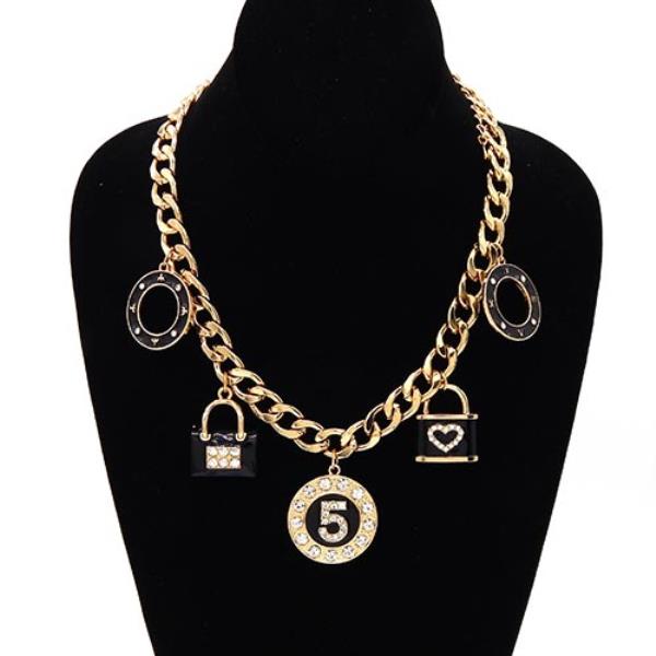 CHARM NECKLACE "5" RHINE STONE EPOXY CASTING ROUNDED  WITH PEARL