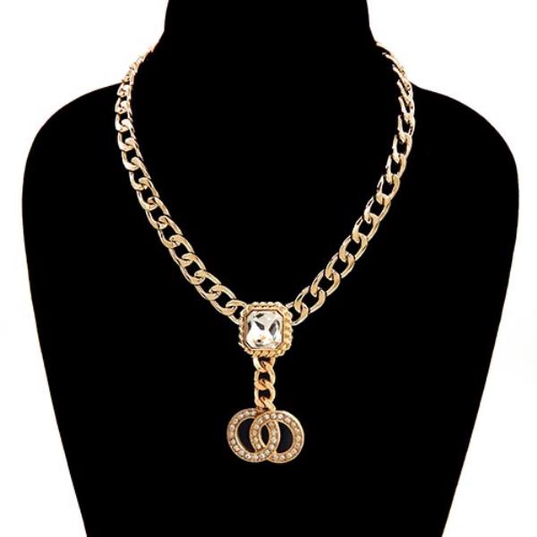 RHINESTONE DOUBLE LINK Y-NECK PENDANT NECKLACE