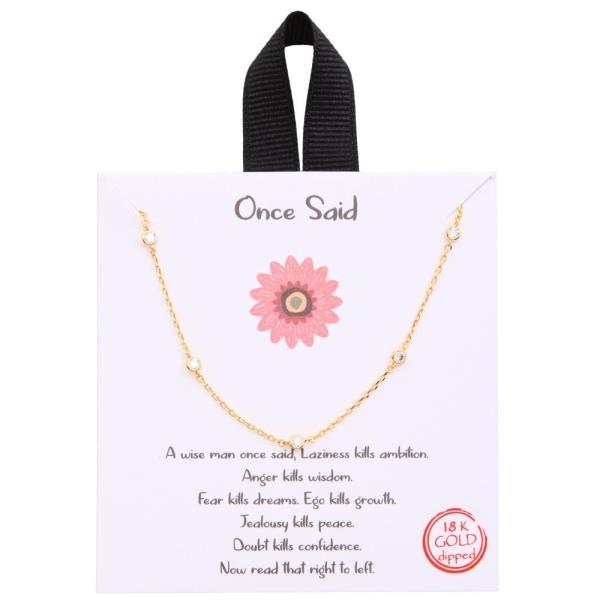 18K GOLD RHODIUM ONE SAID CZ STONE STATION NECKLACE