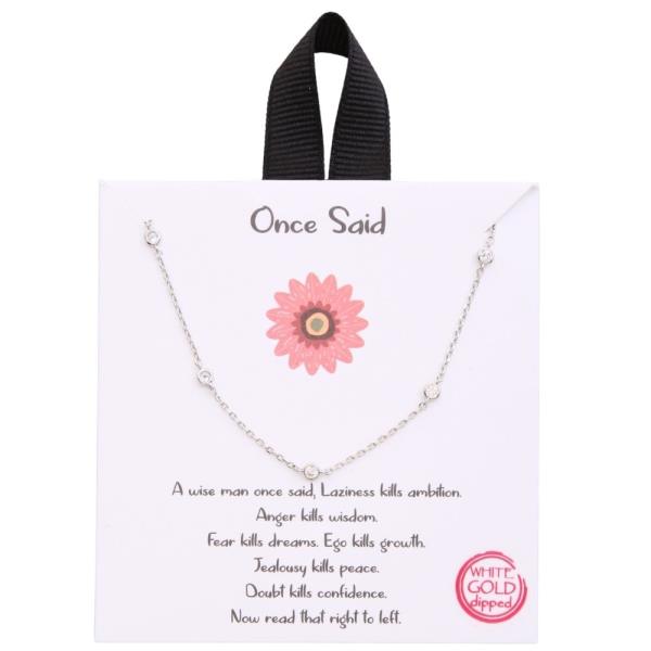 18K GOLD RHODIUM ONE SAID CZ STONE STATION NECKLACE
