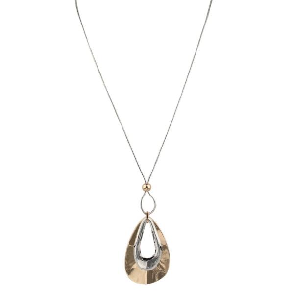 TWO TONE TEARDROP PENDANT LONG NECKLACE