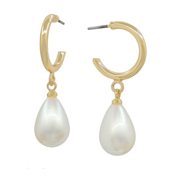 SMALL HOOP TEARDROP PEARL DROP EARRINGS