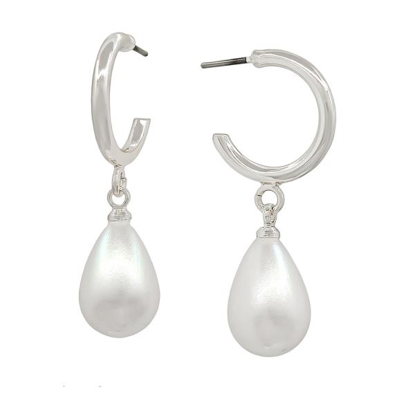 SMALL HOOP TEARDROP PEARL DROP EARRINGS