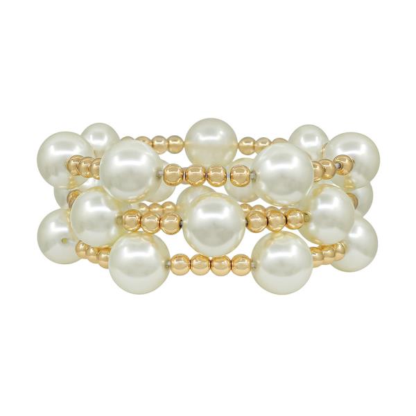 3 SET 14MM PEARL ACCENT 5MM CCB STRETCH BRACELET
