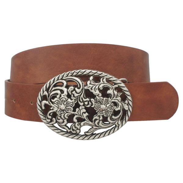FLORAL FILIGREE OVAL BUCKLE WESTERN BELT