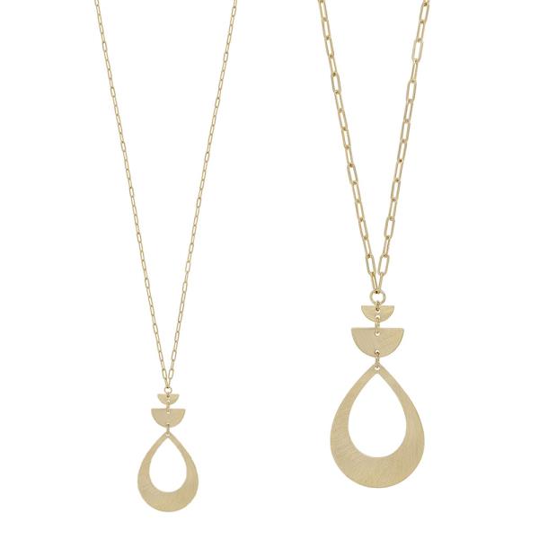 GEO SHAPE ACCENT TEARDROP PENDANT NECKLACE