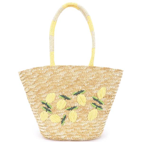 LEMON FAUX STRAW TOTE BAG
