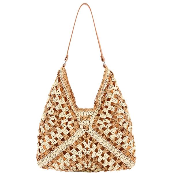 WOVEN DESIGN FAUX STRAW HOBO BAG