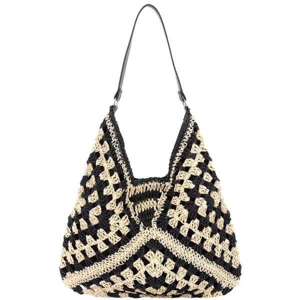 WOVEN DESIGN FAUX STRAW HOBO BAG