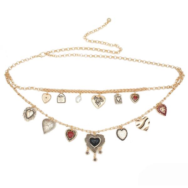 GOLDEN HEART CHARM LAYER CHAIN WESTERN BELT