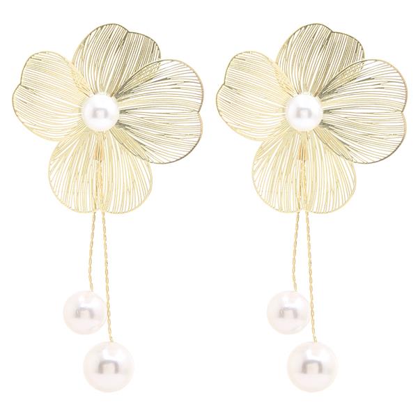 METAL FLOWER PEARL DROP EARRING